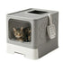Foldable Enclosed Cat Litter Box with Scoop - Grey - Plastic - Kitty Litter Tray
