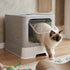 Foldable Enclosed Cat Litter Box with Scoop - Grey - Plastic - Kitty Litter Tray