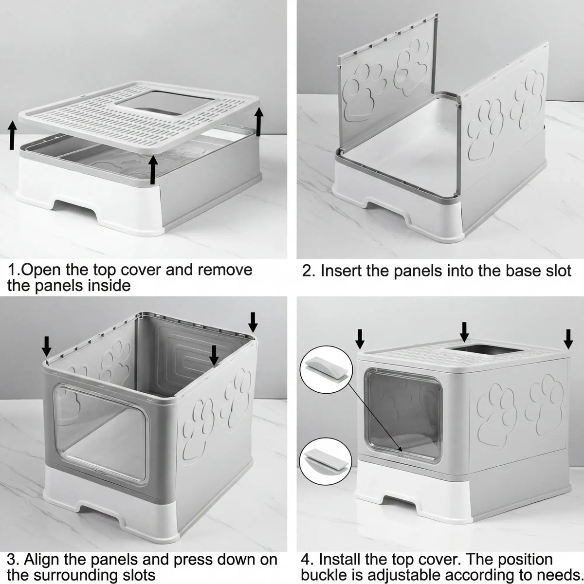Foldable Enclosed Cat Litter Box with Scoop - Grey - Plastic - Kitty Litter Tray