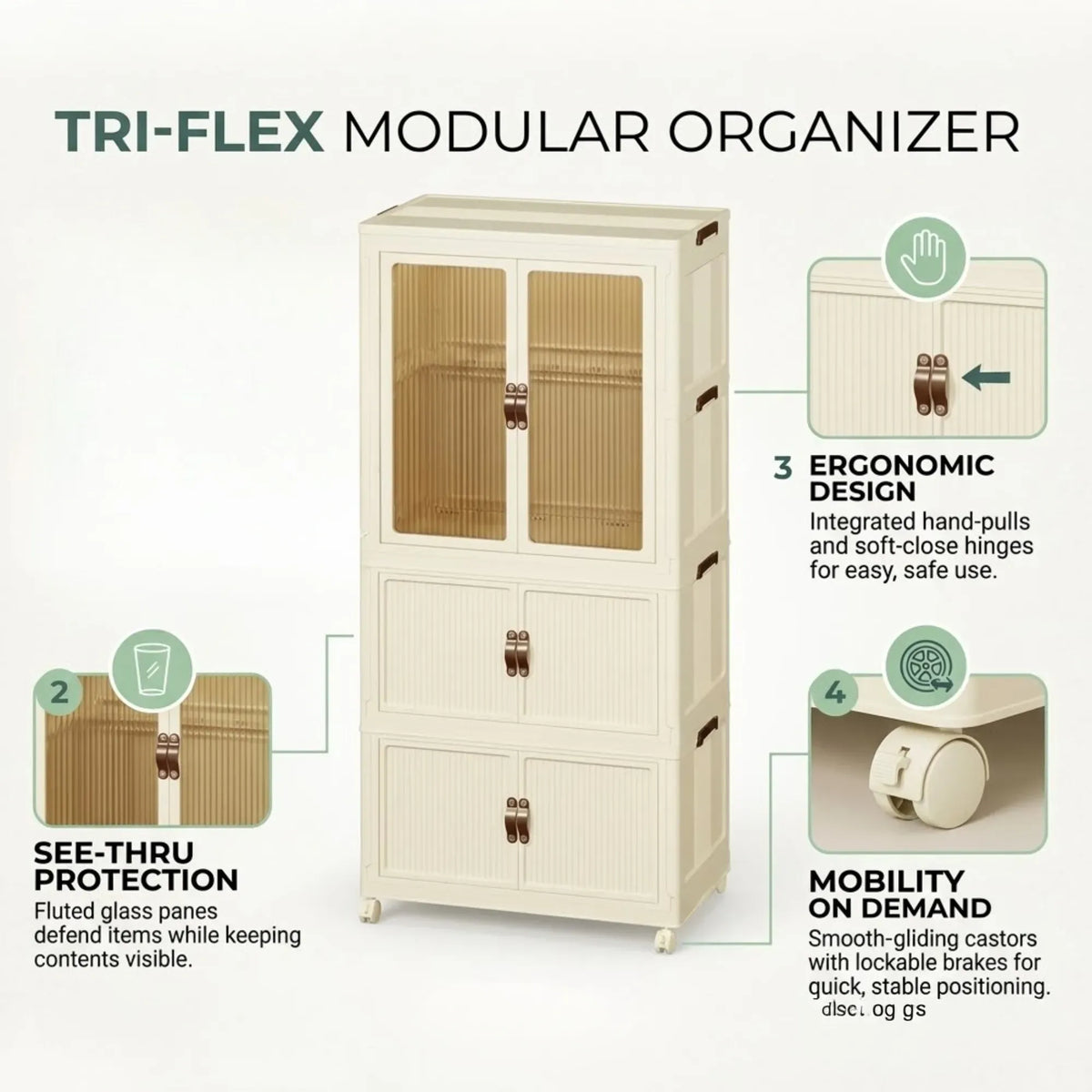 3 - Tier Foldable Wardrobe Cabinet - White - Plastic - Clothe Storage