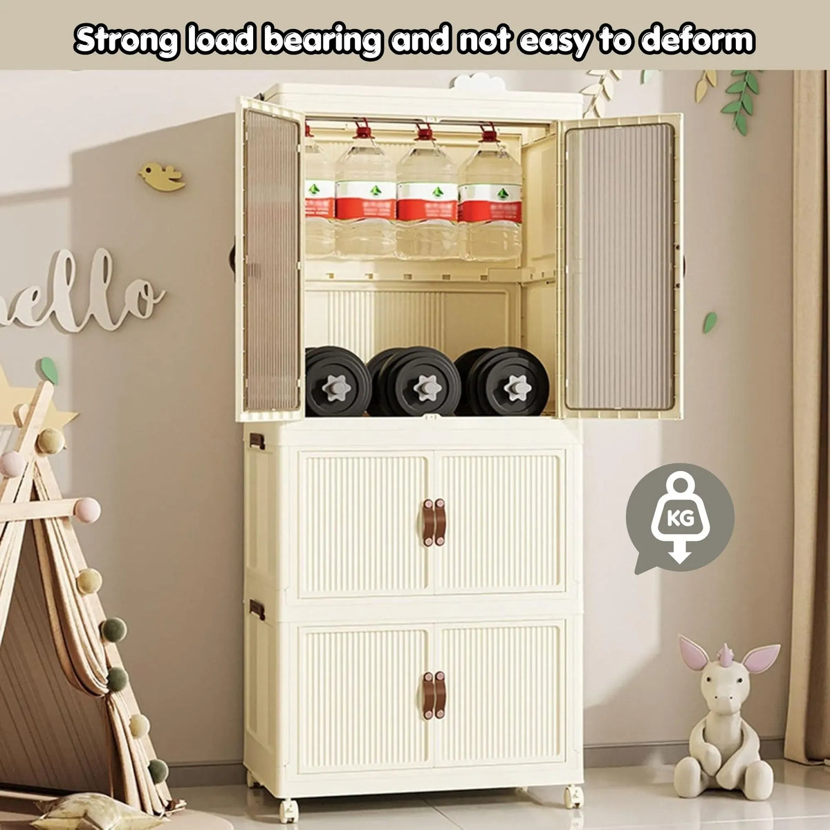 3 - Tier Foldable Wardrobe Cabinet - White - Plastic - Clothe Storage