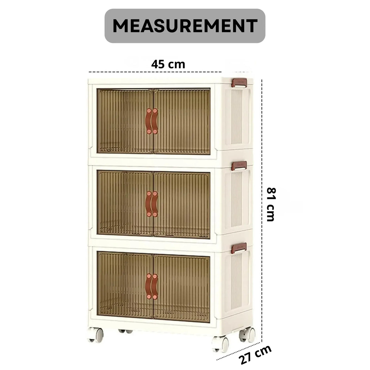 3 Tier Stackable Storage Cabinet with Wheels White - Storage Box - Plastic