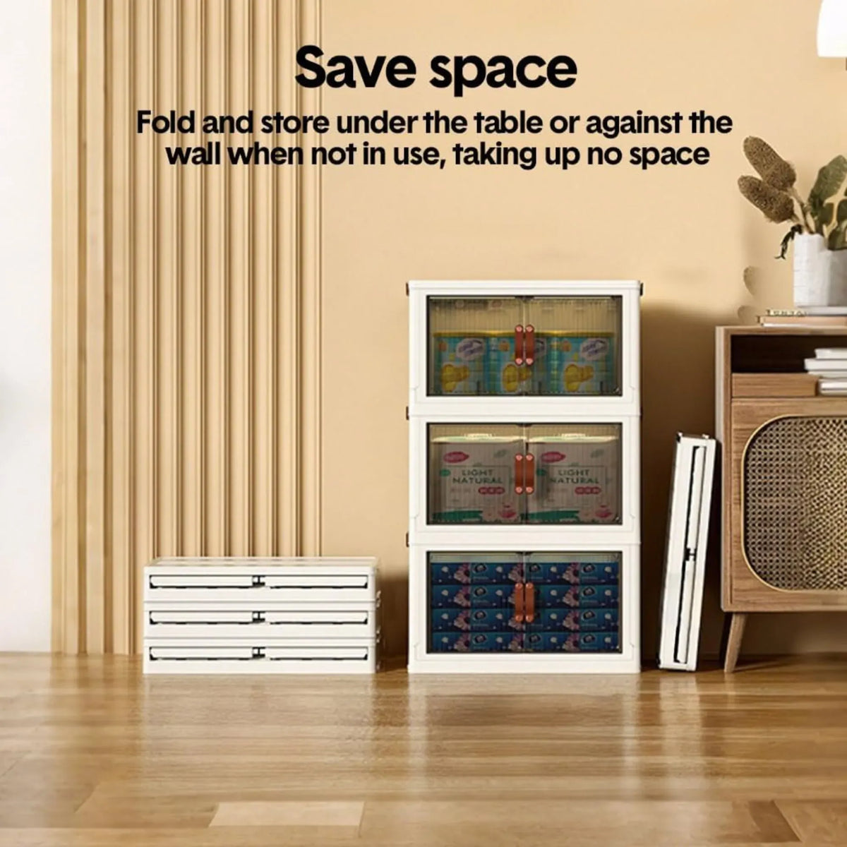 3 Tier Stackable Storage Cabinet with Wheels White - Storage Box - Plastic