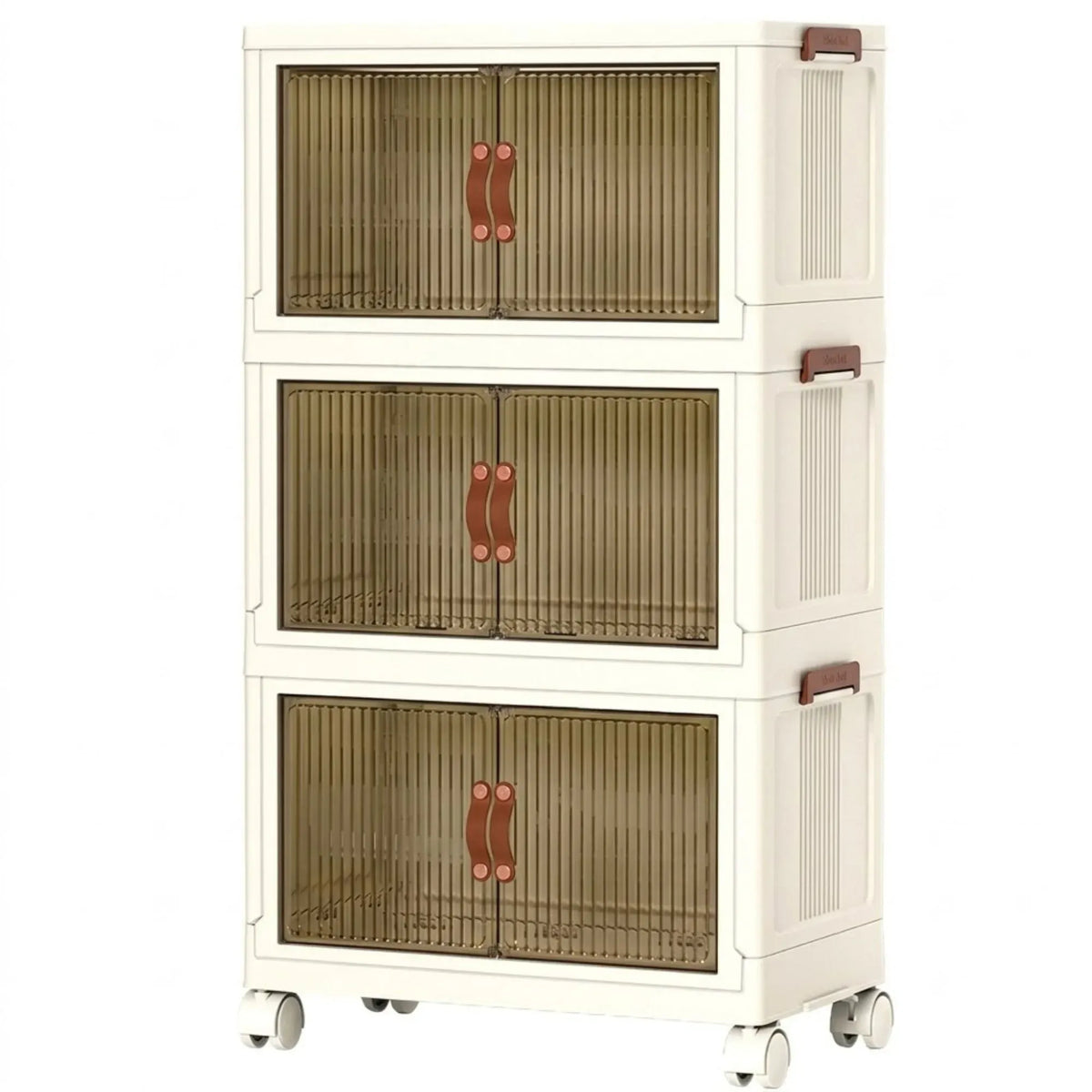 3 Tier Stackable Storage Cabinet with Wheels White - Storage Box - Plastic