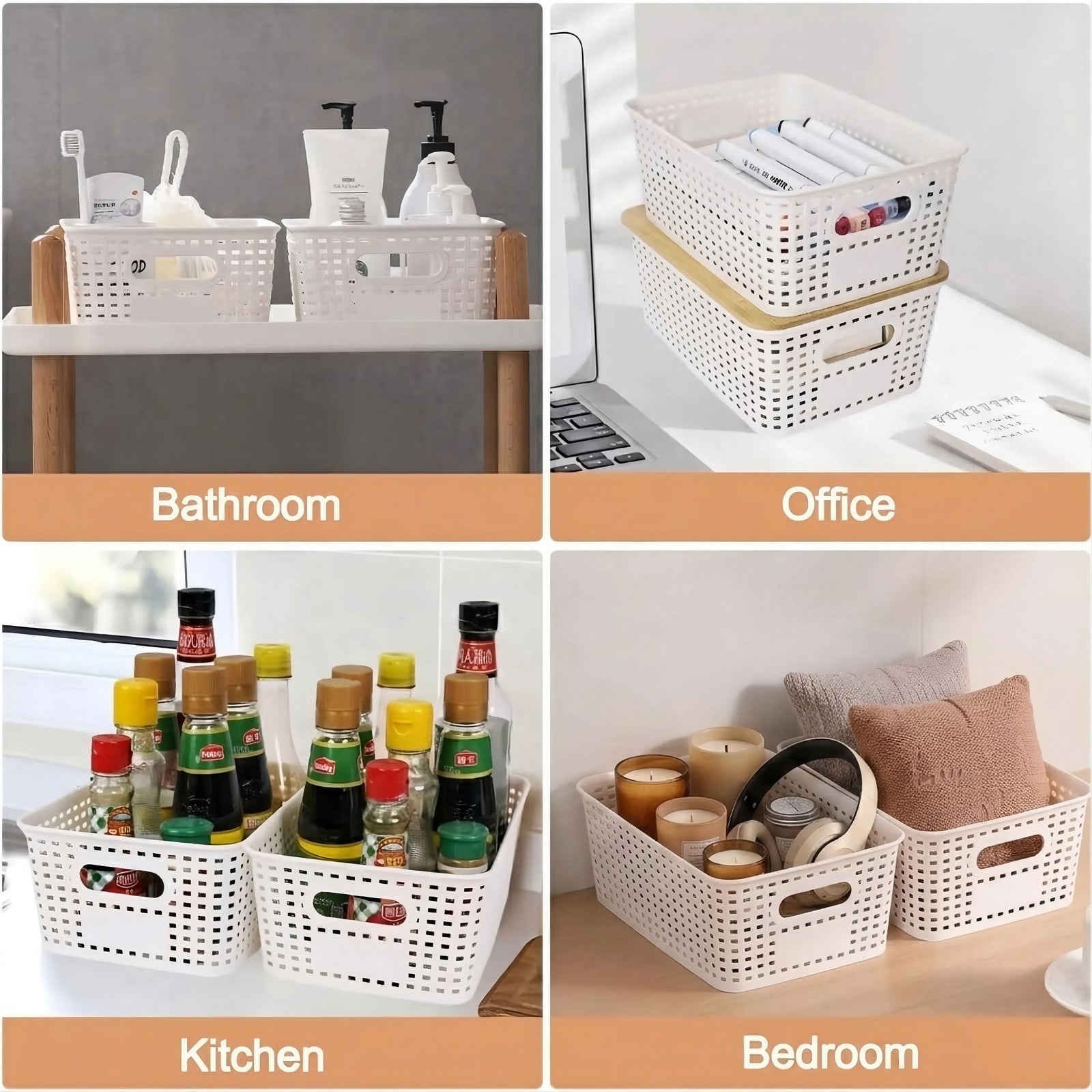 CARLA HOME Storage Bins with Bamboo Lids - 6 Pack - White - Plastic - Storage Bins 6 Pcs