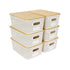 CARLA HOME Storage Bins with Bamboo Lids - 6 Pack - White - Plastic - Storage Bins 6 Pcs