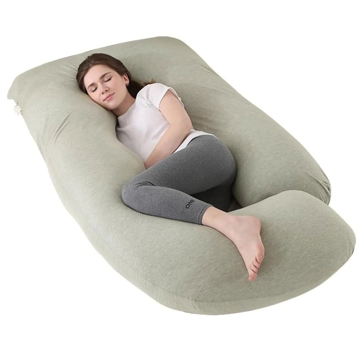 U Shape Pregnancy Pillow Full Body Support - Green - Polyester - Full Body Pillow