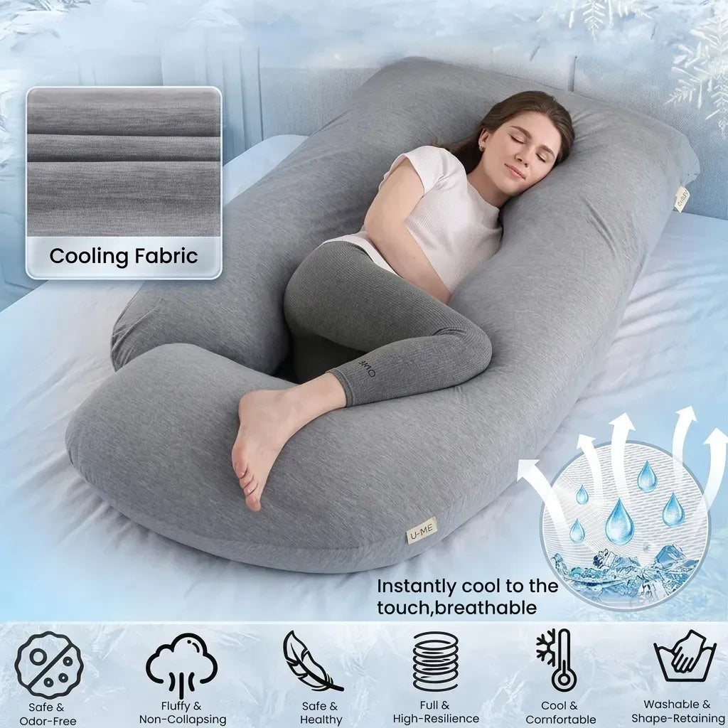 U Shape Pregnancy Pillow Full Body Support - Green - Polyester - Full Body Pillow