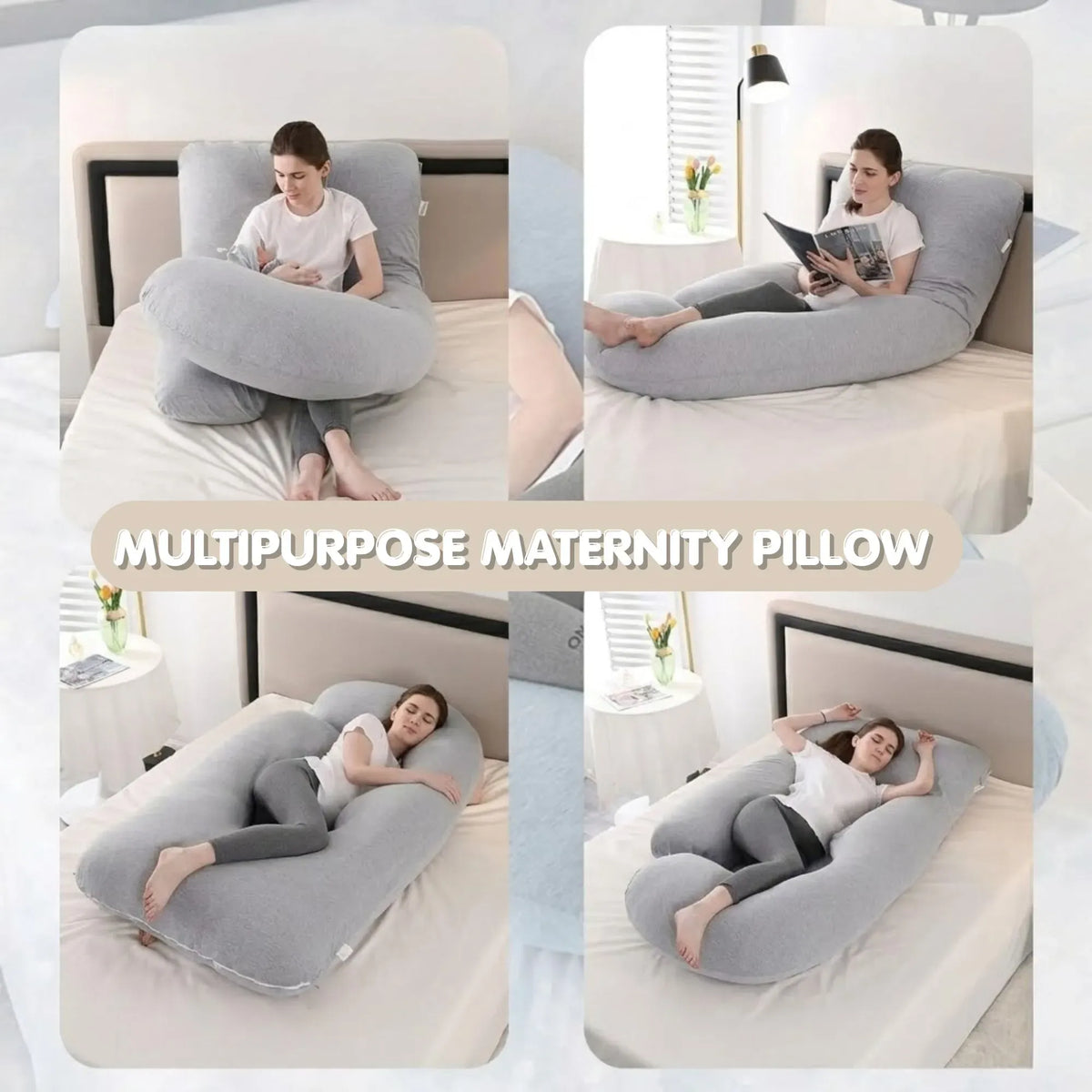 U Shape Pregnancy Pillow Full Body Support - Green - Polyester - Full Body Pillow
