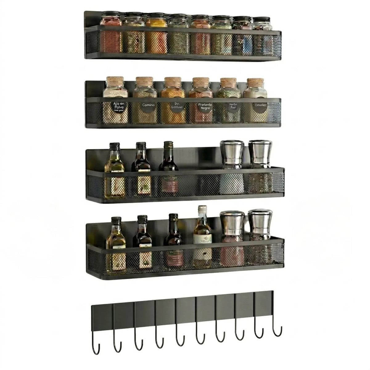 5 Pack Magnetic Spice Rack for Fridge Kitchen with Hook Bar