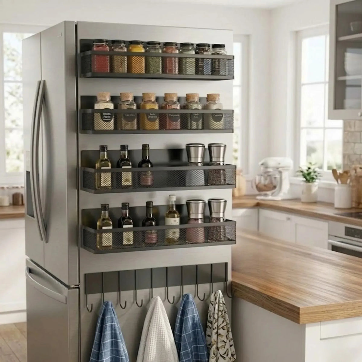5 Pack Magnetic Spice Rack for Fridge Kitchen with Hook Bar