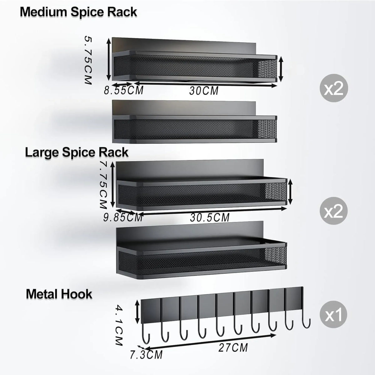 5 Pack Magnetic Spice Rack for Fridge Kitchen with Hook Bar