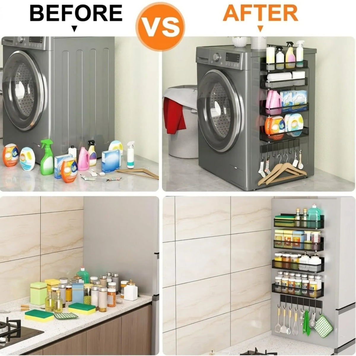 5 Pack Magnetic Spice Rack for Fridge Kitchen with Hook Bar