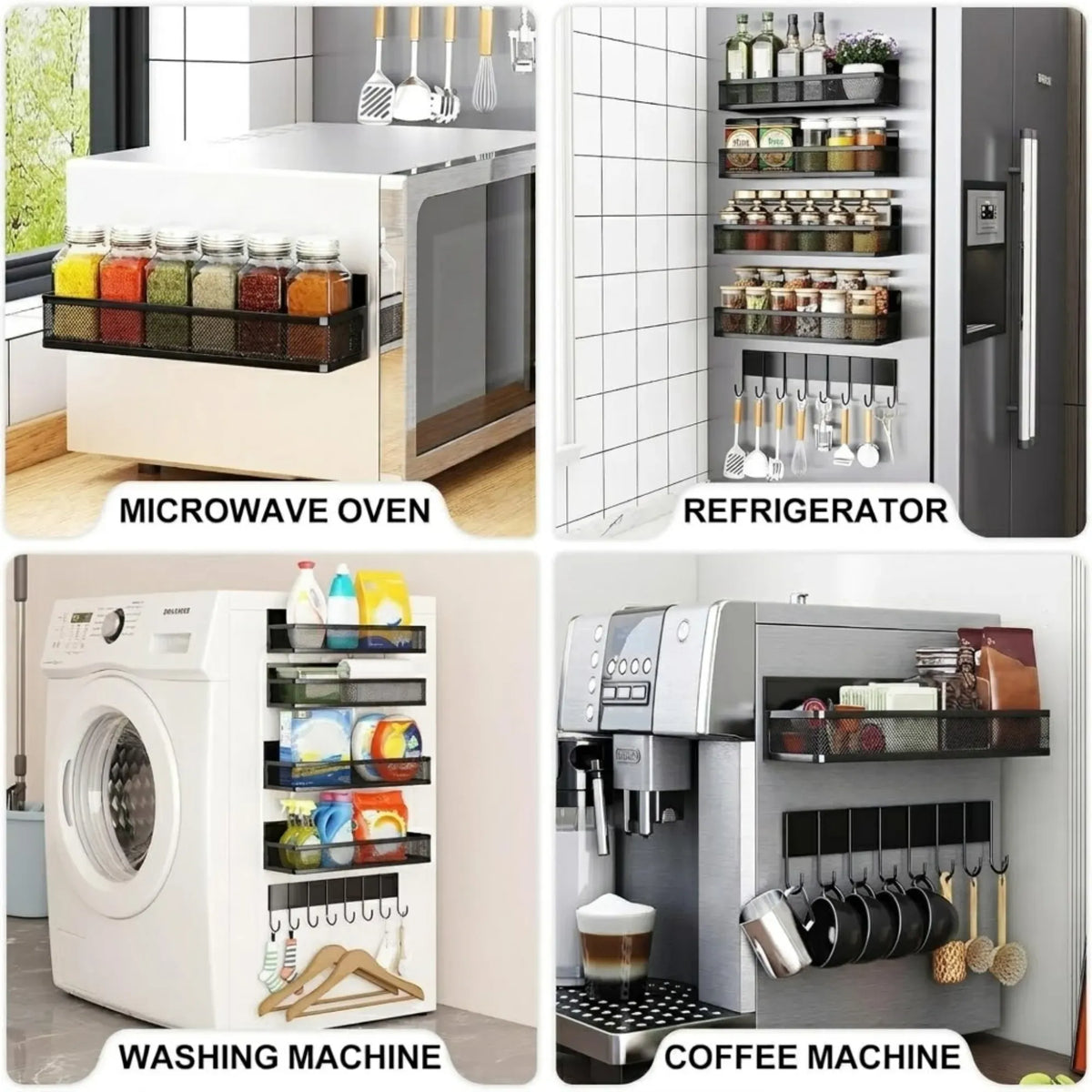 5 Pack Magnetic Spice Rack for Fridge Kitchen with Hook Bar