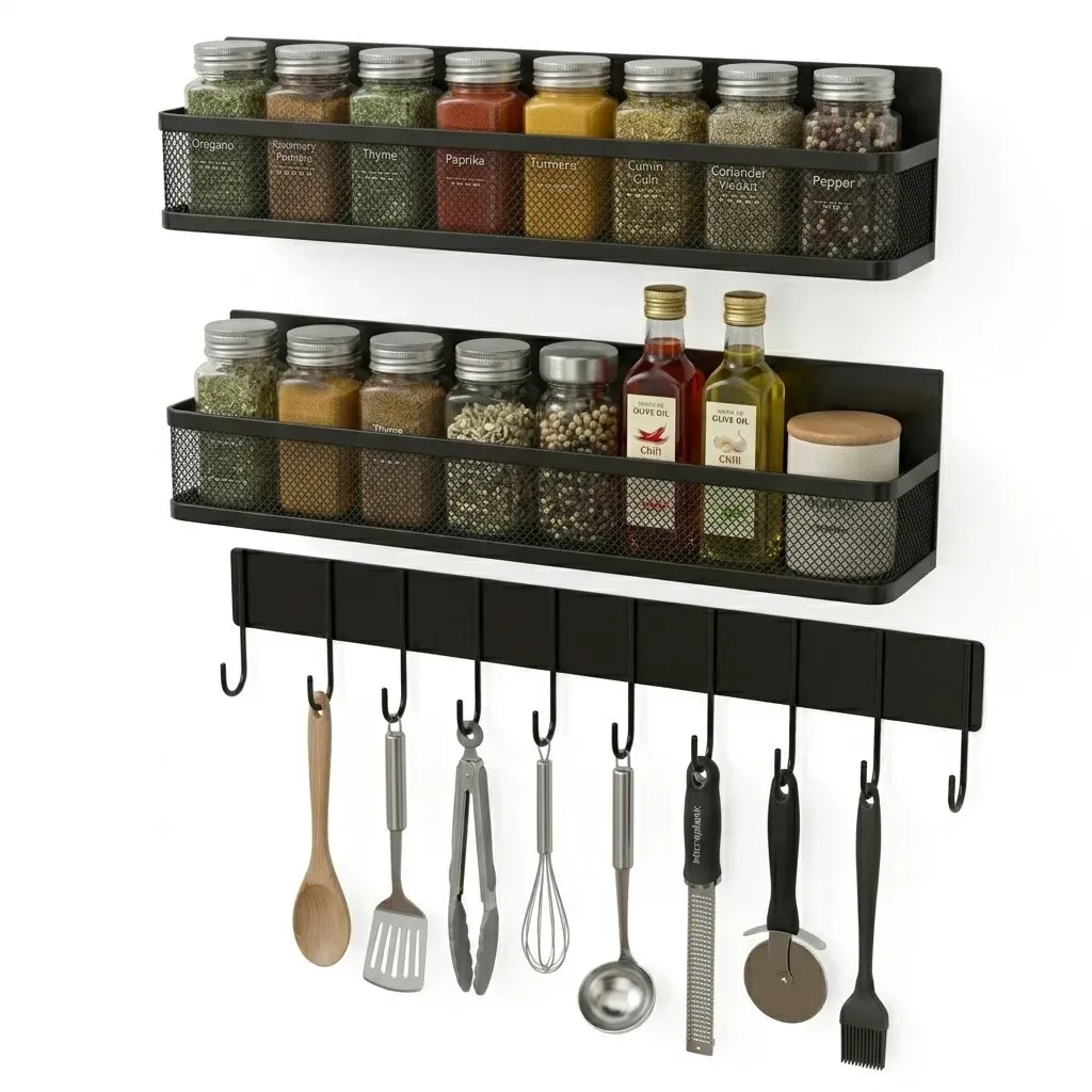 3 Pack Magnetic Spice Rack for Fridge Kitchen with Hook Bar