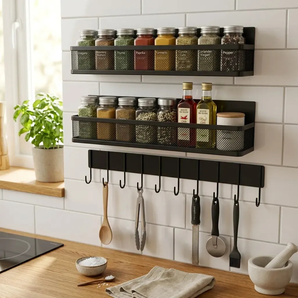3 Pack Magnetic Spice Rack for Fridge Kitchen with Hook Bar