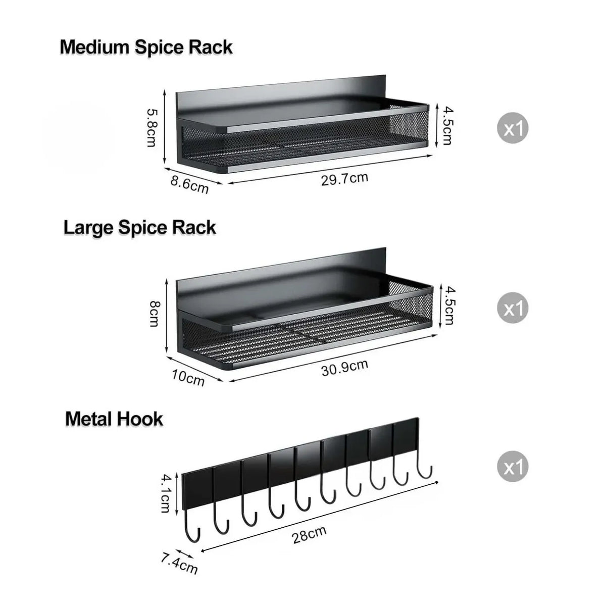 3 Pack Magnetic Spice Rack for Fridge Kitchen with Hook Bar