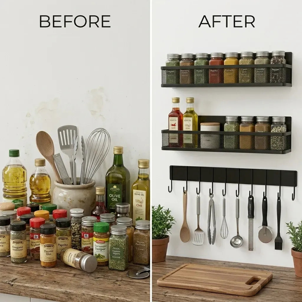 3 Pack Magnetic Spice Rack for Fridge Kitchen with Hook Bar