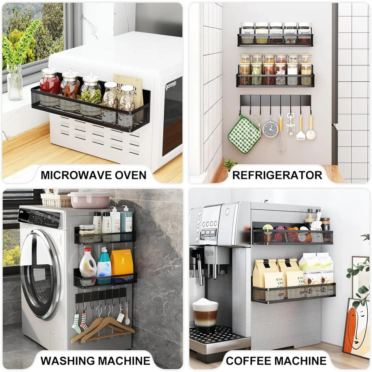 3 Pack Magnetic Spice Rack for Fridge Kitchen with Hook Bar
