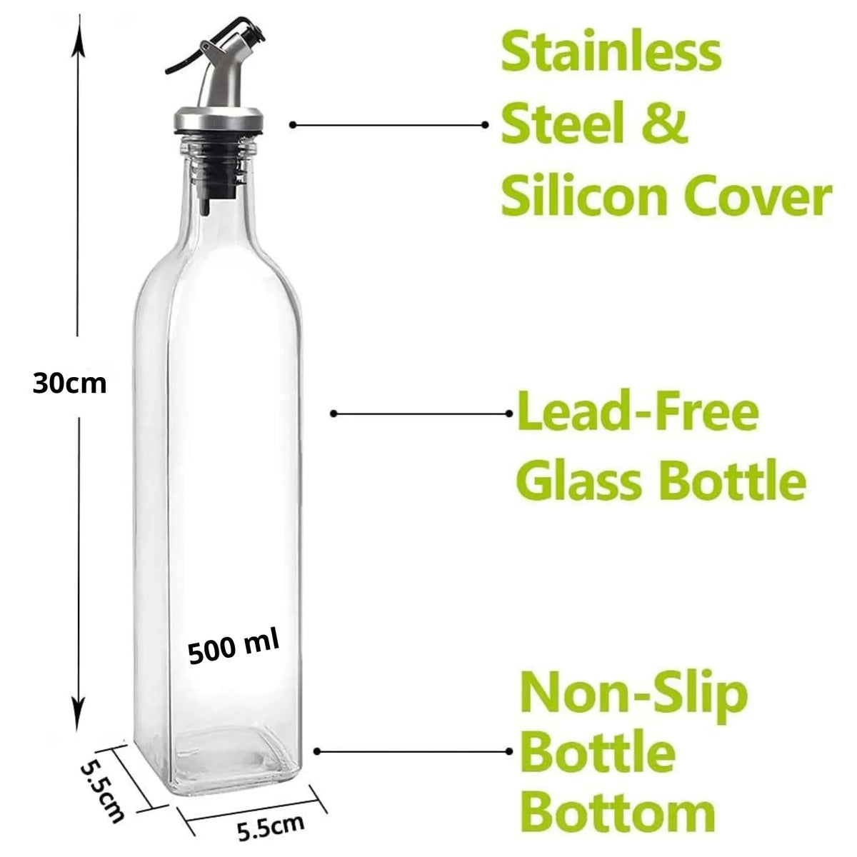 4 Pack Glass Oil Dispenser Bottle 500ml Transparent Kitchen