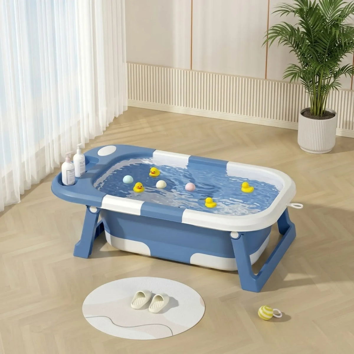 Foldable Baby Bath Tub with Collapsible Toddler - Blue