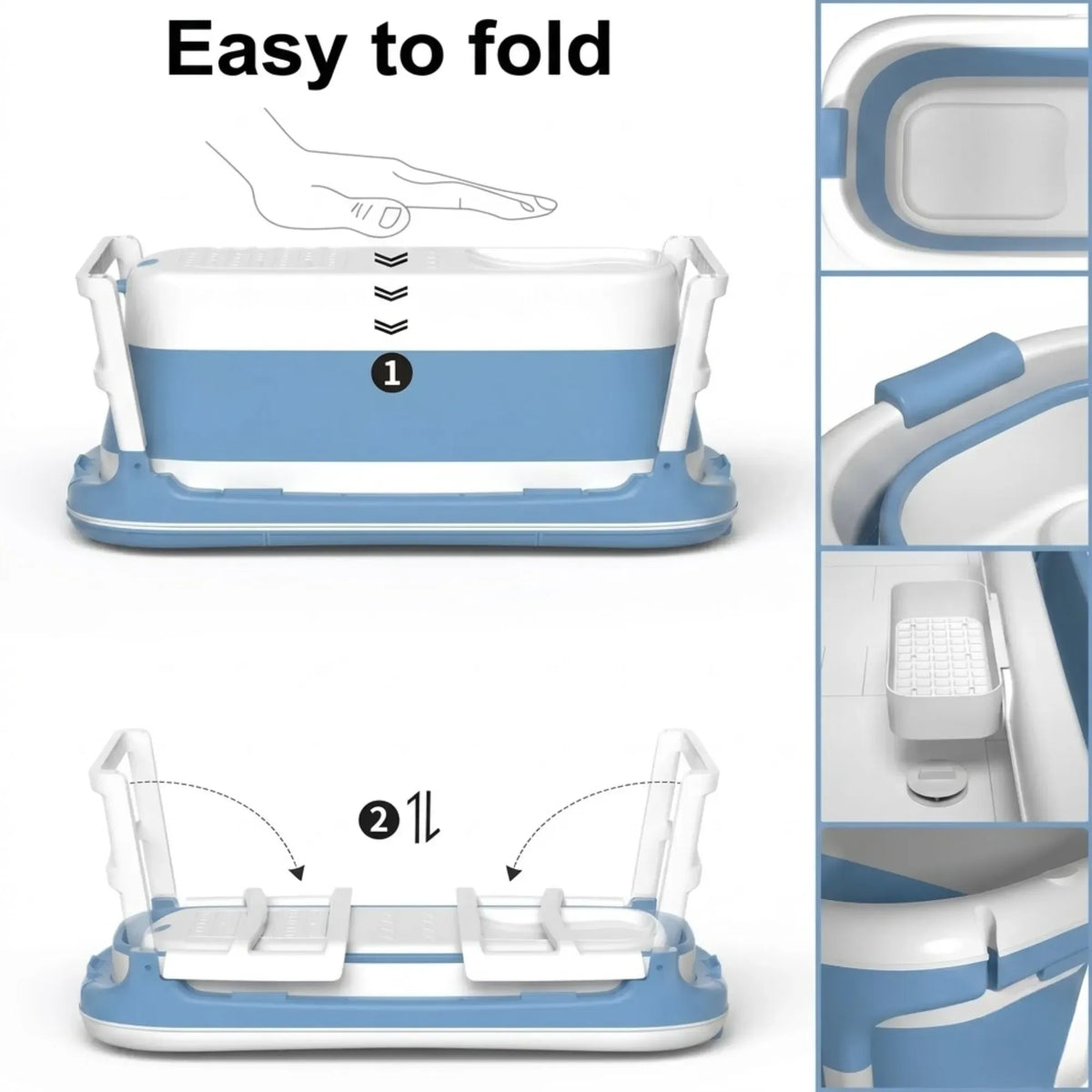 Foldable Baby Bath Tub with Collapsible Toddler - Blue