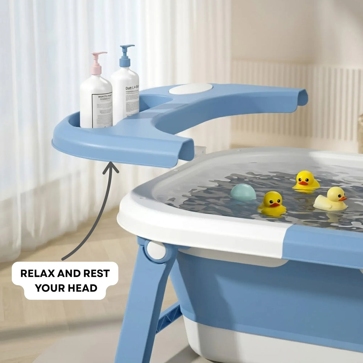 Foldable Baby Bath Tub with Collapsible Toddler - Blue