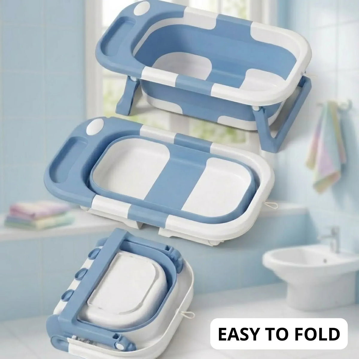 Foldable Baby Bath Tub with Collapsible Toddler - Blue