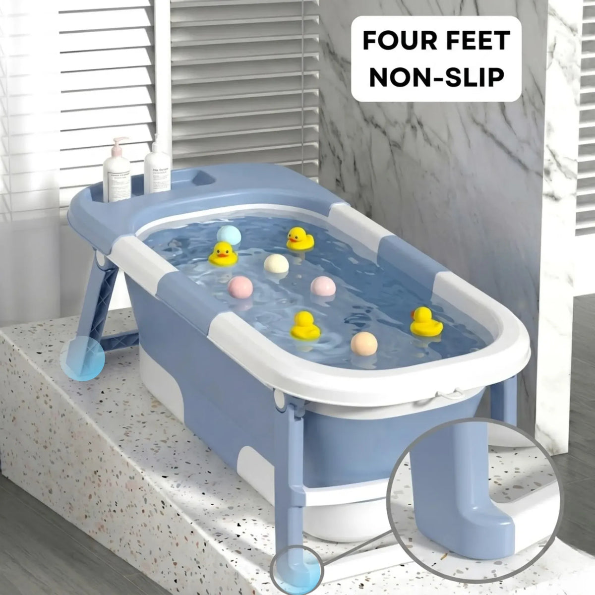 Foldable Baby Bath Tub with Collapsible Toddler - Blue