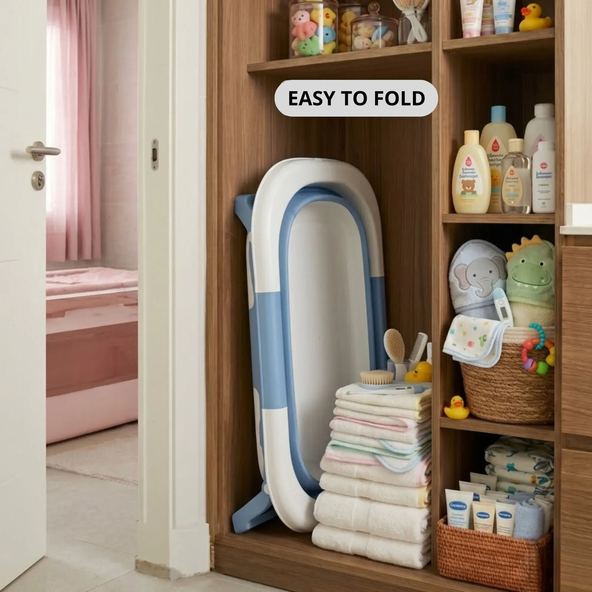 Foldable Baby Bath Tub with Collapsible Toddler - Blue