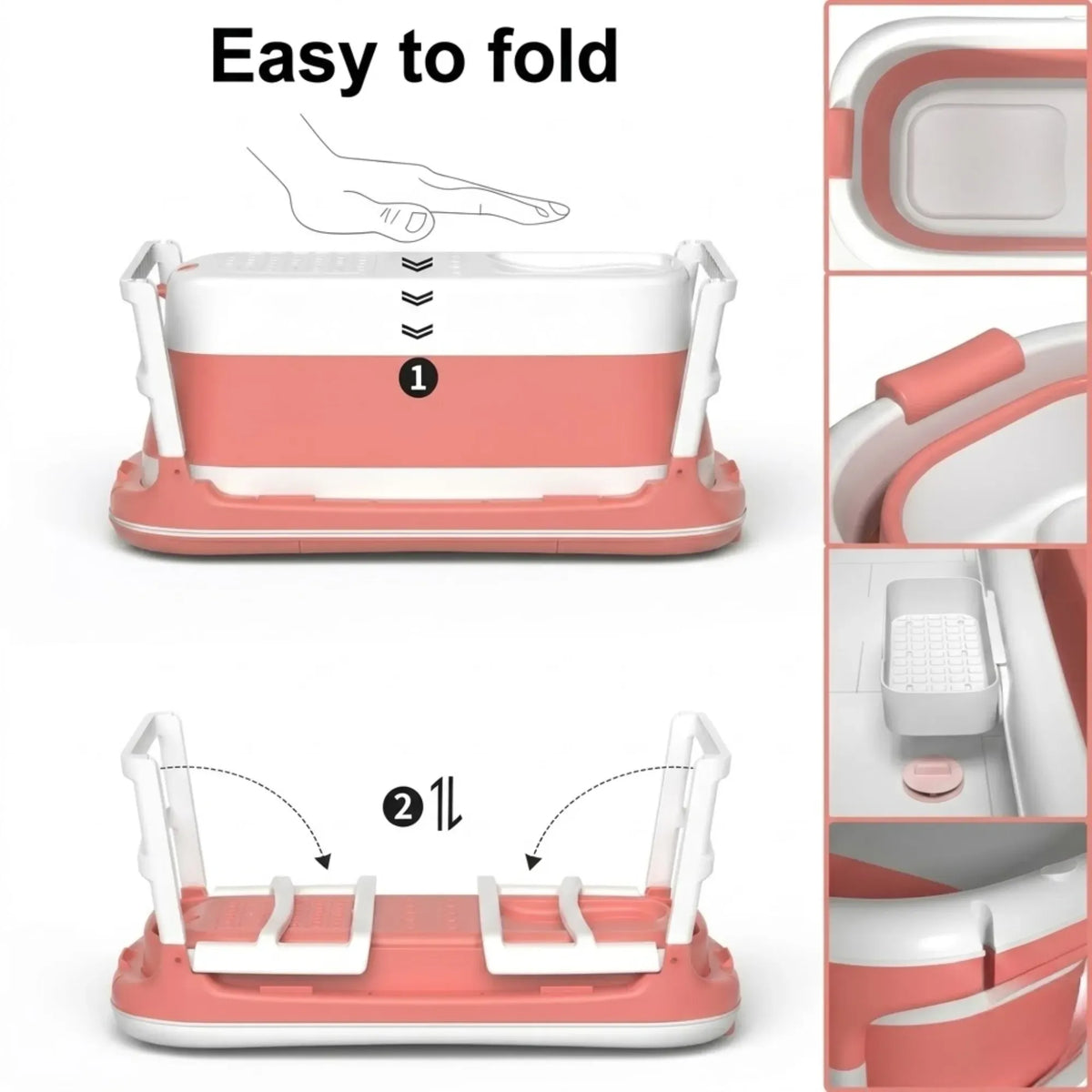 Foldable Baby Bath Tub with Collapsible Toddler - Pink