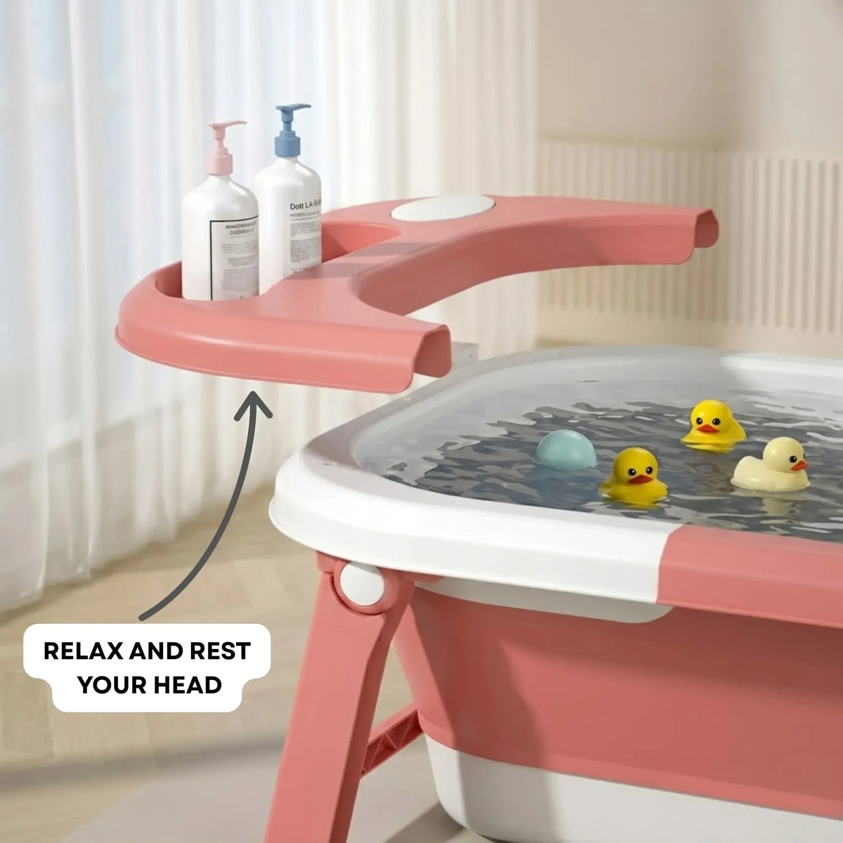 Foldable Baby Bath Tub with Collapsible Toddler - Pink