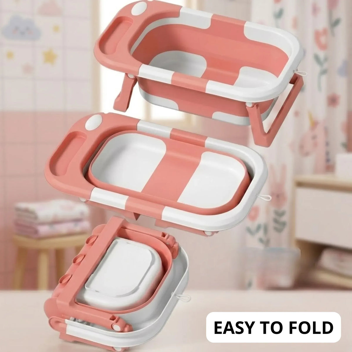 Foldable Baby Bath Tub with Collapsible Toddler - Pink