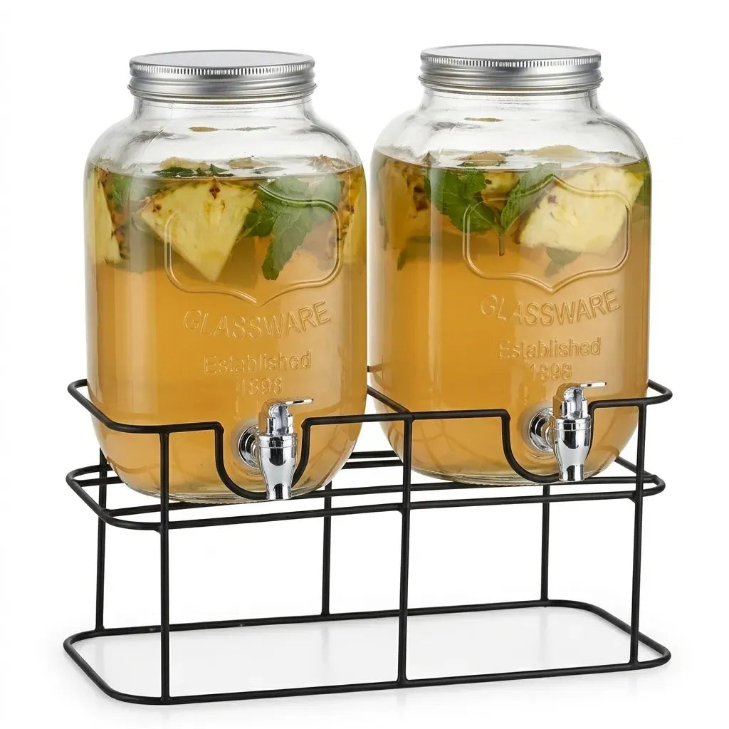 CARLA HOME 2 Pack 4L Glass Drink Dispensers with Stand, Stainless Steel Spigot