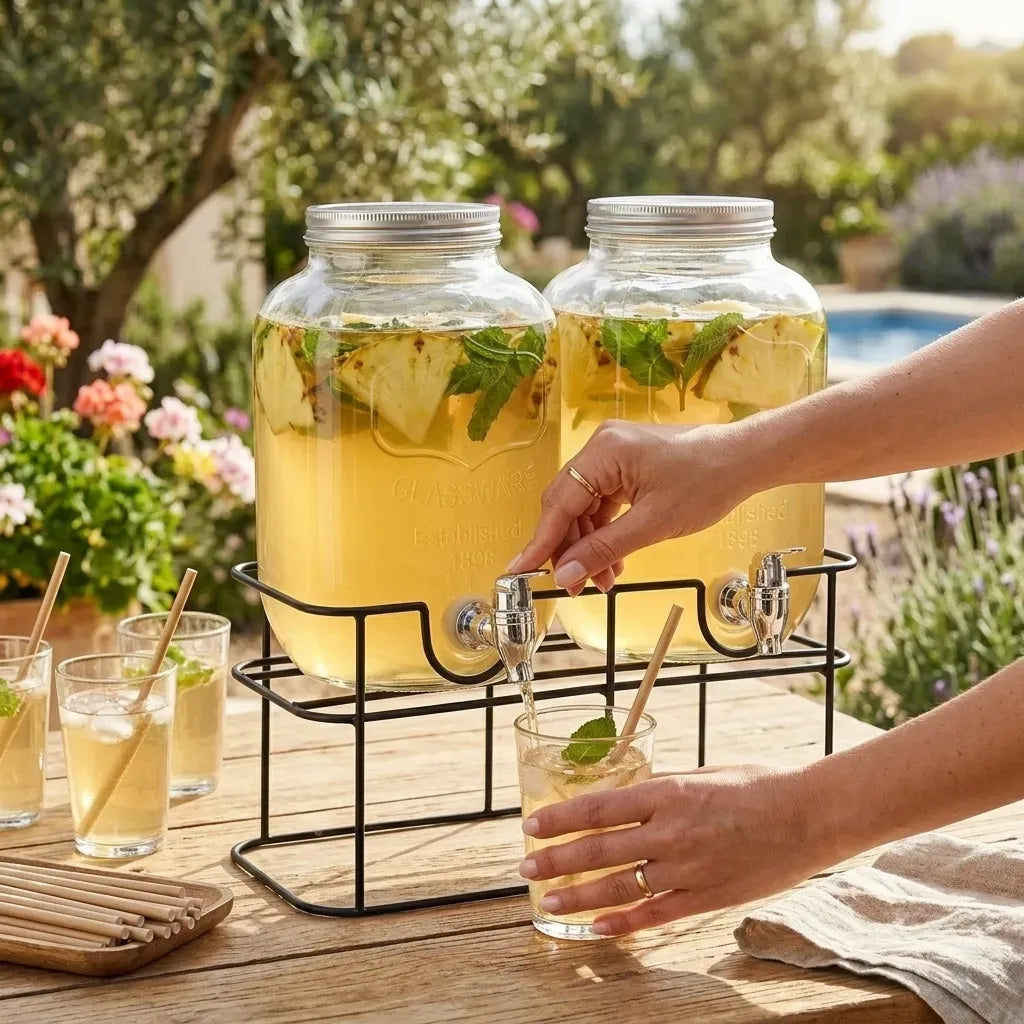 CARLA HOME 2 Pack 4L Glass Drink Dispensers with Stand, Stainless Steel Spigot