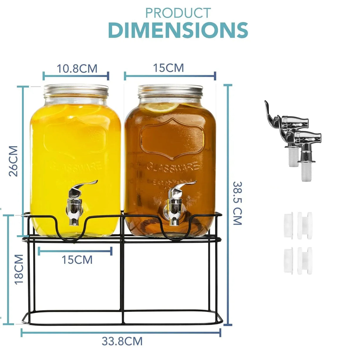 CARLA HOME 2 Pack 4L Glass Drink Dispensers with Stand, Stainless Steel Spigot