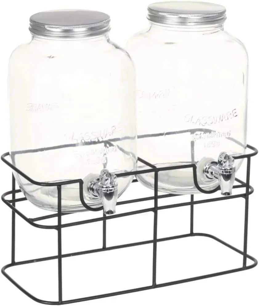CARLA HOME 2 Pack 4L Glass Drink Dispensers with Stand, Stainless Steel Spigot