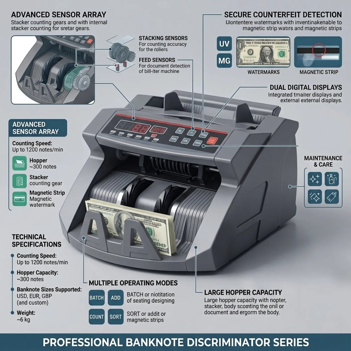 Money Counting Machine with Uv Detection Bill Counter