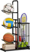 CARLA HOME 3 Tier Ball Storage Rack with Basket, Steel Sports Organiser, Black