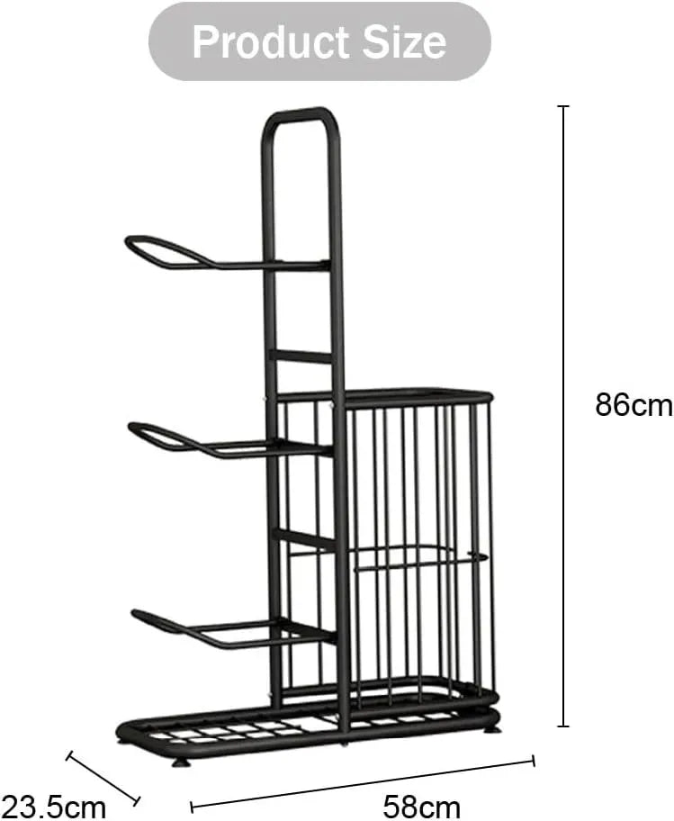 CARLA HOME 3 Tier Ball Storage Rack with Basket, Steel Sports Organiser, Black