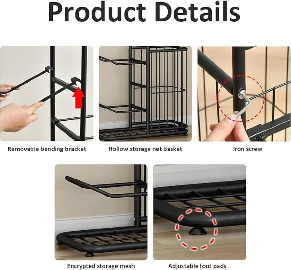 CARLA HOME 3 Tier Ball Storage Rack with Basket, Steel Sports Organiser, Black
