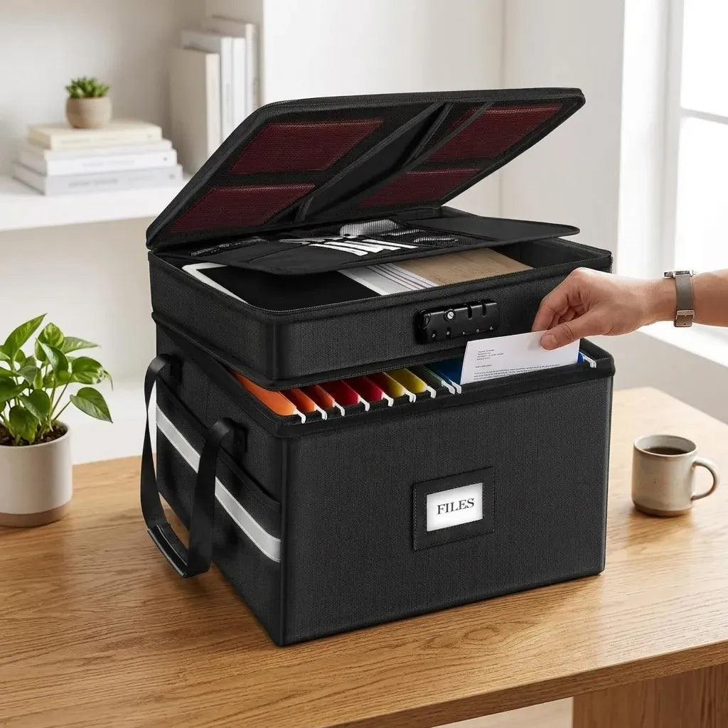 Fireproof Document Box with Lock - Fabric - Office - Fireproof Document Safe