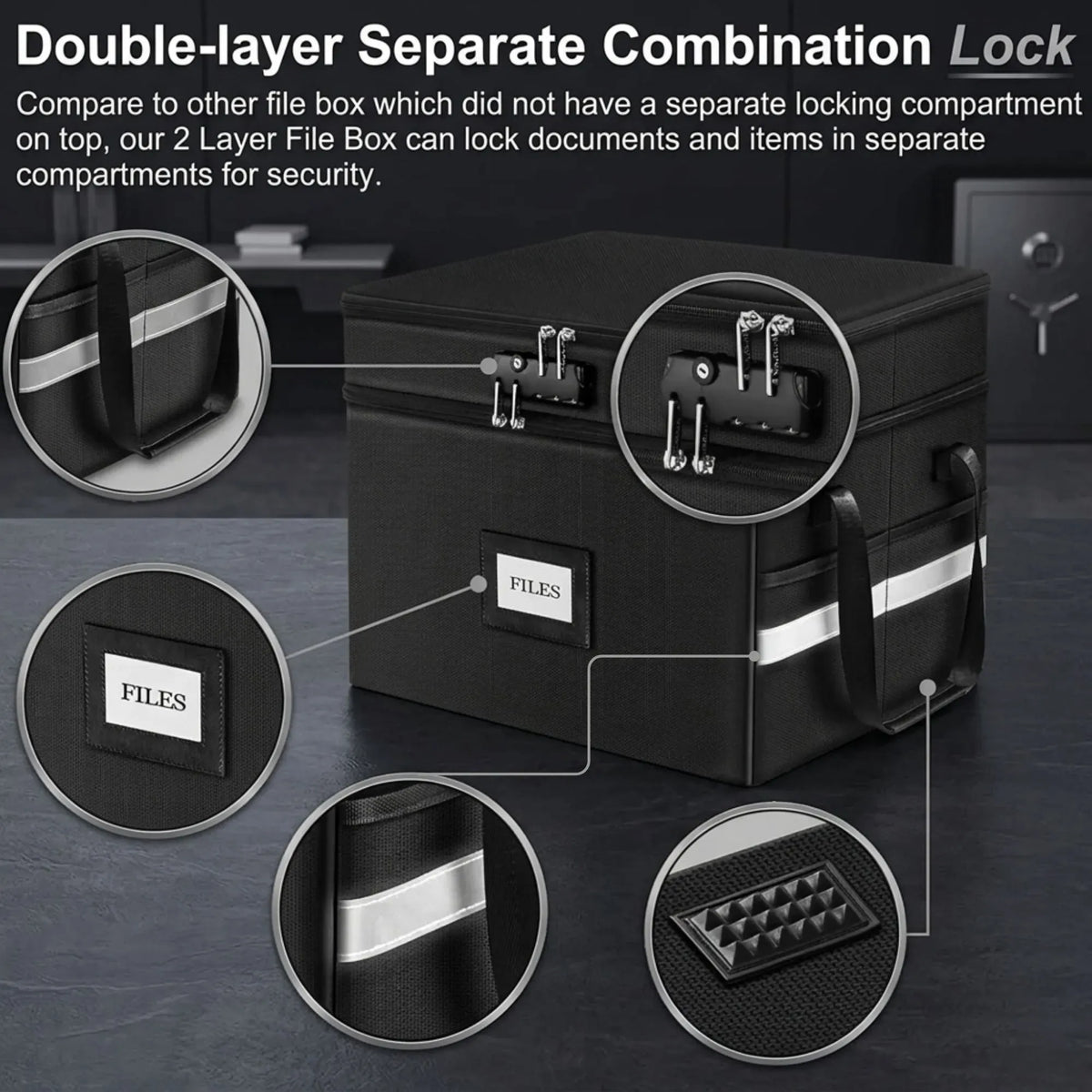 Fireproof Document Box with Lock - Fabric - Office - Fireproof Document Safe