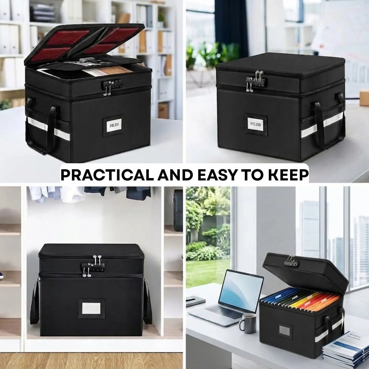 Fireproof Document Box with Lock - Fabric - Office - Fireproof Document Safe