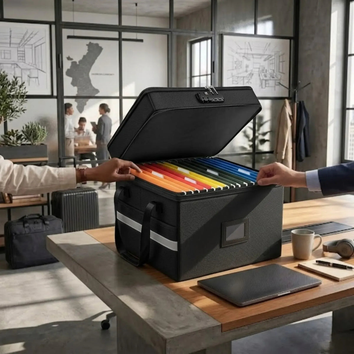 Fireproof Document Box with Lock - Fabric - Office - Fireproof Document Safe