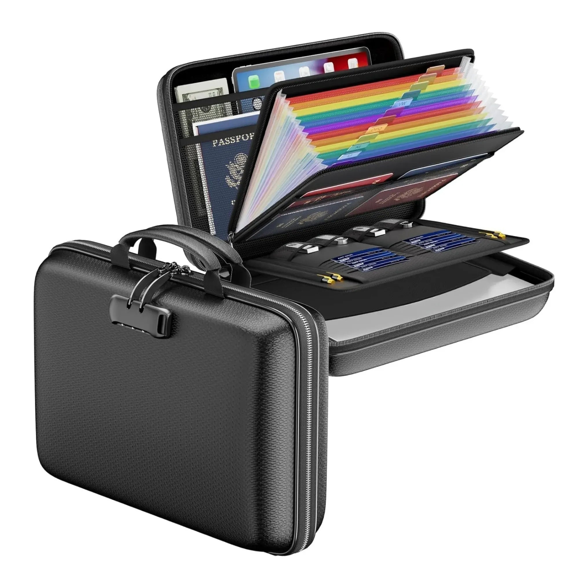 Fireproof Document Box with Lock - Hard Shell - Glass Fiber - Fireproof File Organizer