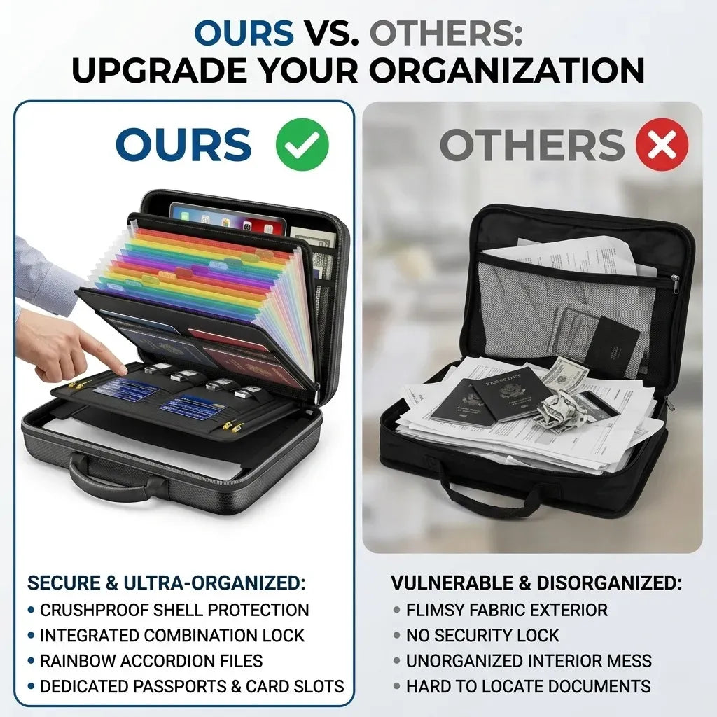 Fireproof Document Box with Lock - Hard Shell - Glass Fiber - Fireproof File Organizer