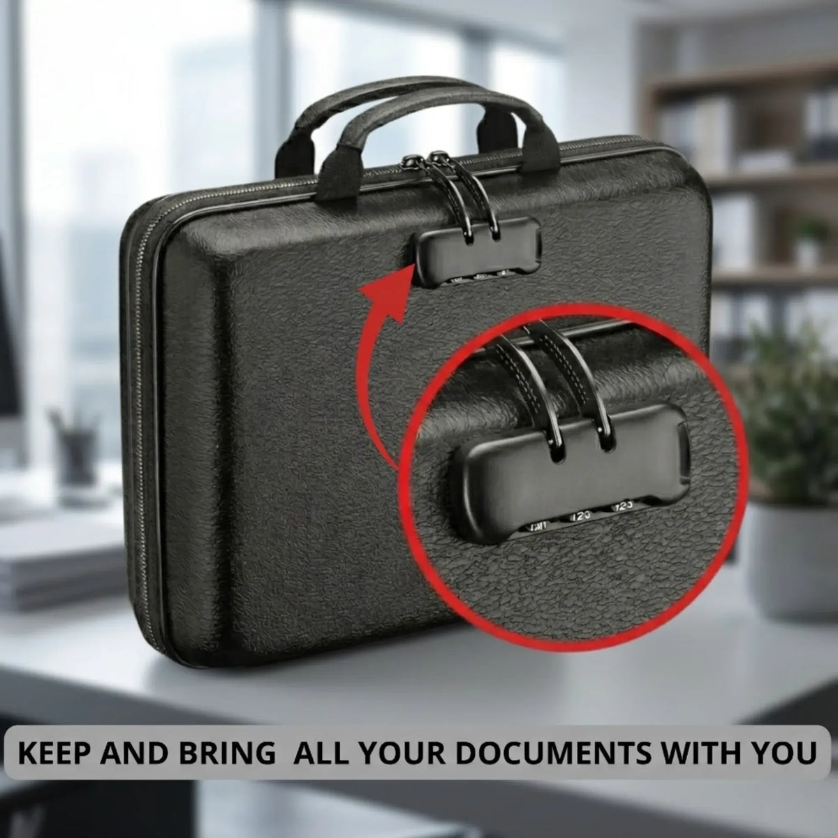 CARLA HOME Fireproof Document Box with Lock, Hard Shell Glass Fibre Case, Black