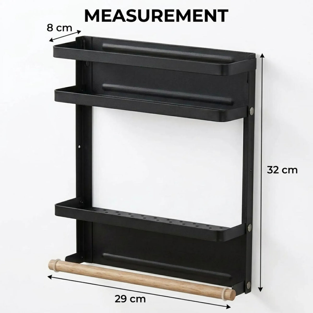 Magnetic Refrigerator Spice Rack - 2 Tier Fridge Organiser - Black