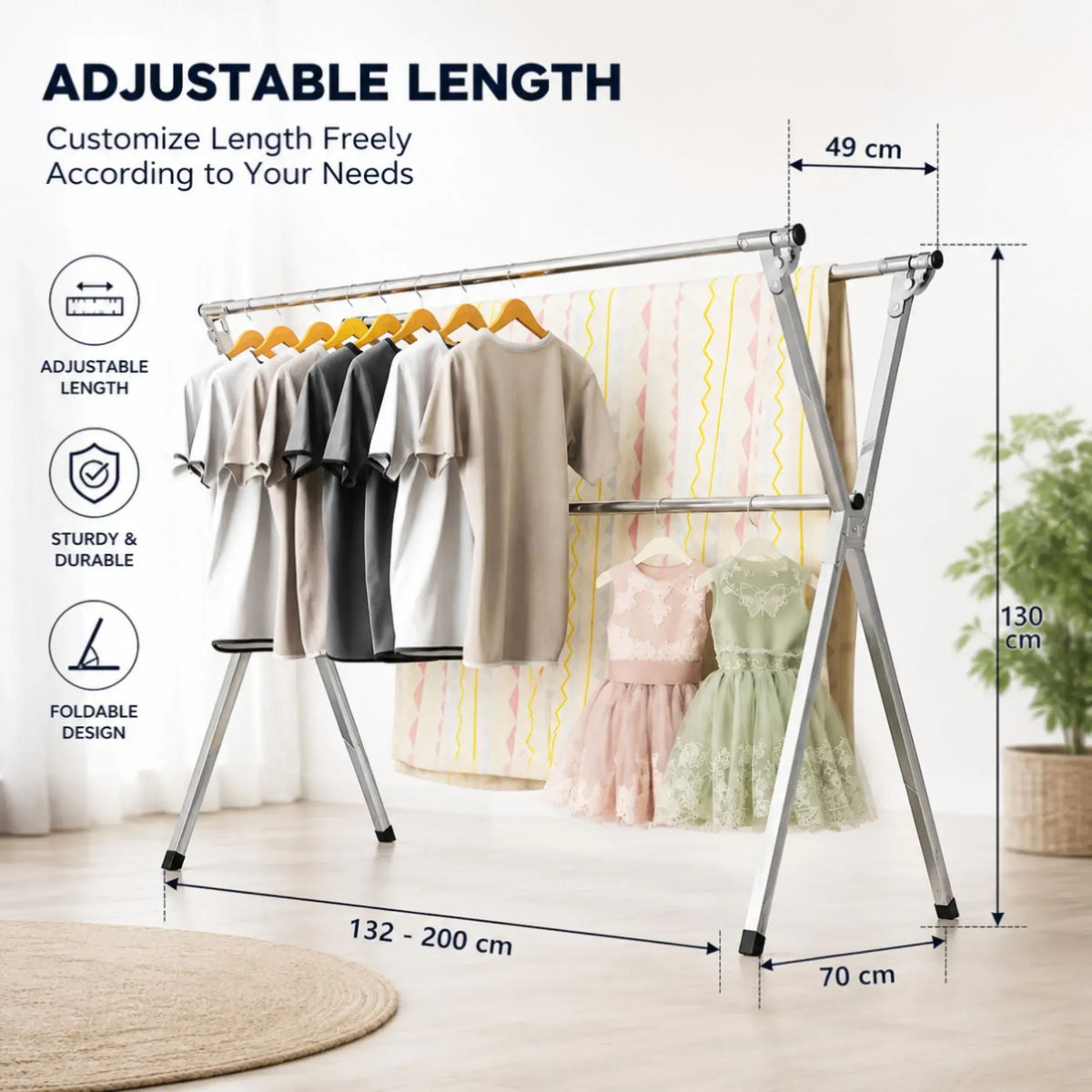 CARLA HOME Folding Clothes Drying Rack 200cm, Indoor Outdoor Airer, Steel, Grey